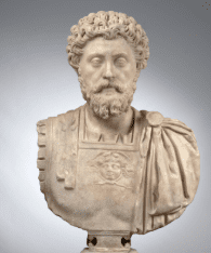 Marble bust of bearded ancient Roman man